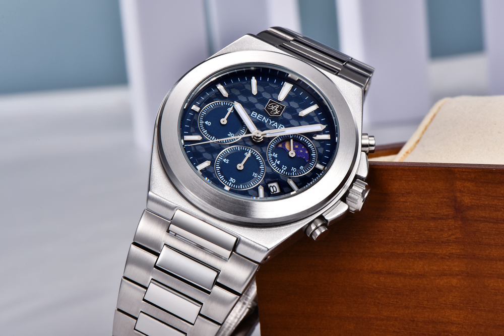 BENYAR BY-5250B Montre Homme Chronographe Étanche en Acier Inoxydable - Bleu – Image 3