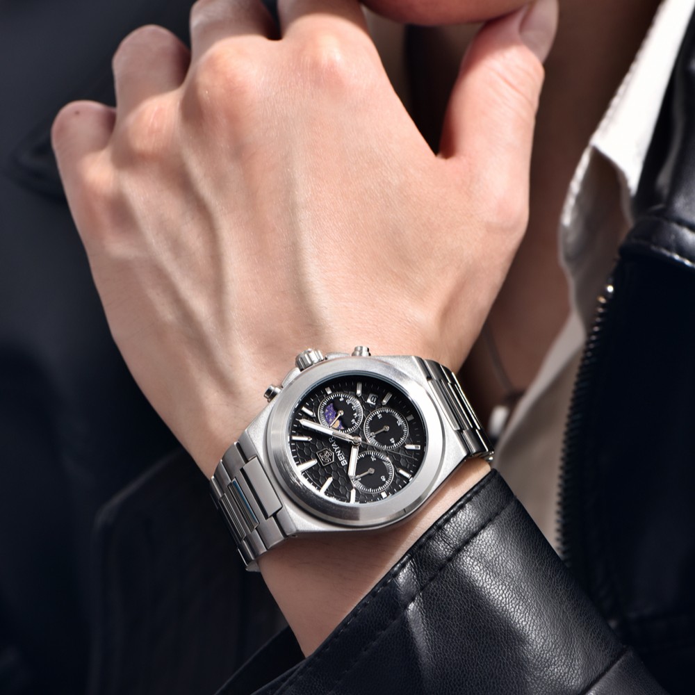 BENYAR BY-5250A Montre Homme Chronographe Étanche en Acier Inoxydable - Noir – Image 6