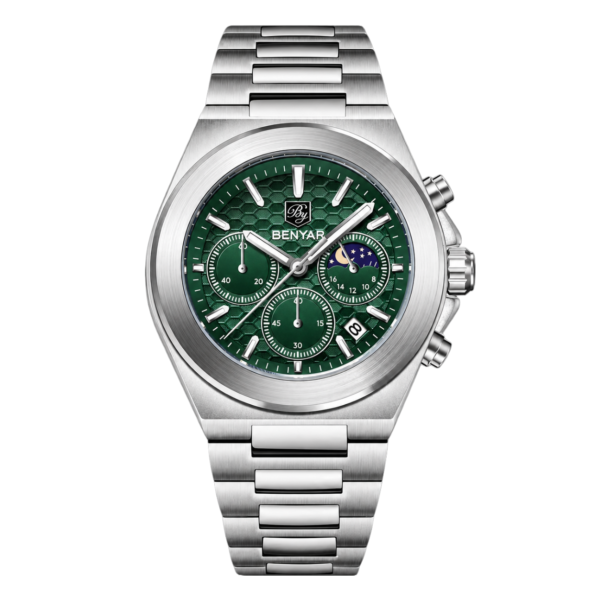 BENYAR BY-5250C Montre Homme Chronographe Étanche en Acier Inoxydable - Vert
