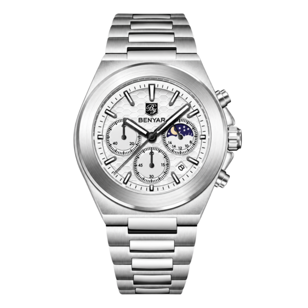 BENYAR BY-5250D Montre Homme Chronographe Étanche en Acier Inoxydable - Blanc