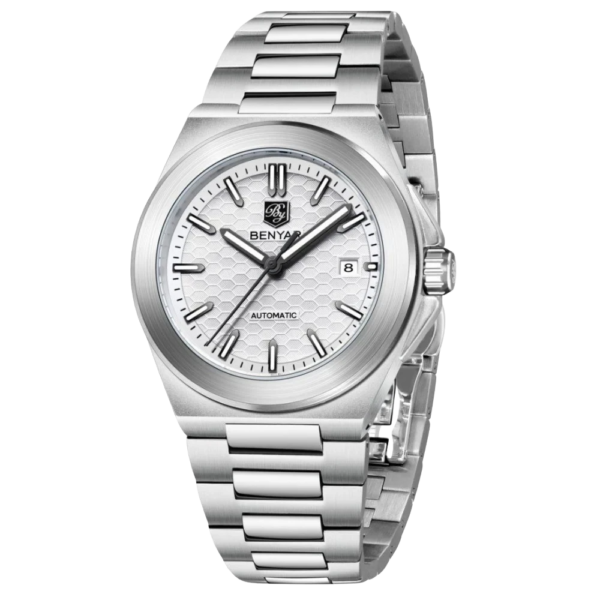 BENYAR BY-5219D Montre Homme Automatique Étanche en Acier Inoxydable - Blanc