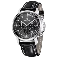 BENYAR BY-5213A Montre Homme Chronographe Noir– Bracelet en Cuir, Style Sport Chic & Étanche