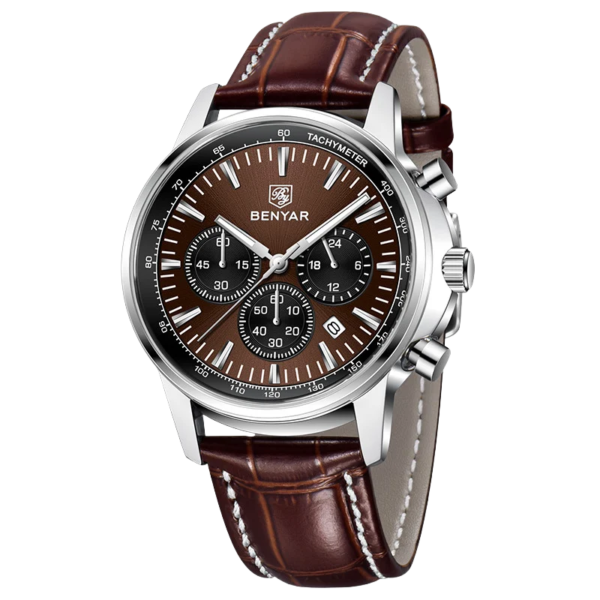 BENYAR BY-5213C Montre Homme Chronographe Marron – Bracelet en Cuir, Style Sport Chic & Étanche