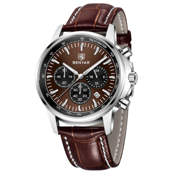 BENYAR BY-5213C Montre Homme Chronographe Marron – Bracelet en Cuir, Style Sport Chic & Étanche