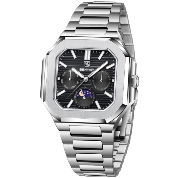 BENYAR BY-5221A Montre Homme Classique Étanche en Acier Inoxydable - Noir