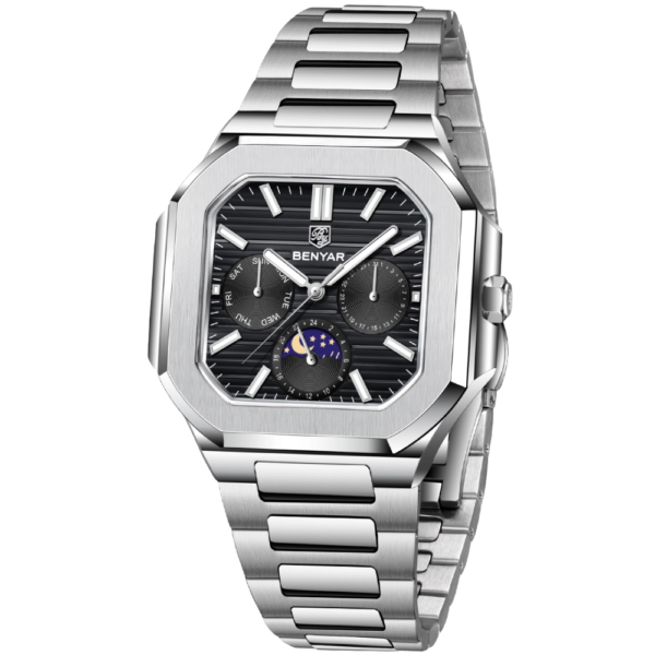 BENYAR BY-5221A Montre Homme Classique Étanche en Acier Inoxydable - Noir