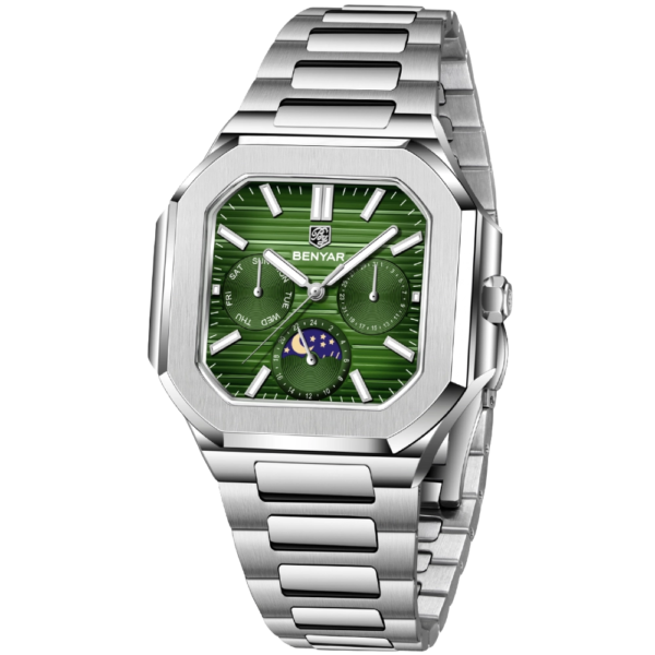 BENYAR BY-5221C Montre Homme Classique Étanche en Acier Inoxydable - Vert