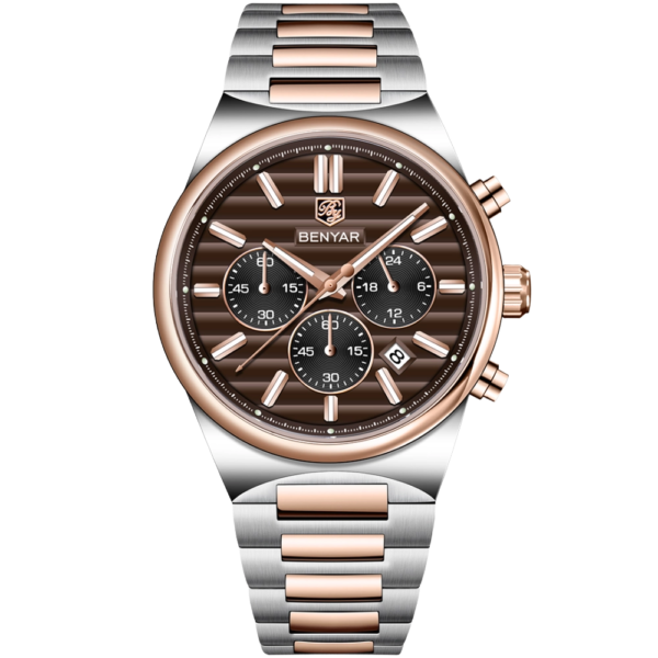 BENYAR BY-5214E Montre Homme Chronographe Étanche en Acier Inoxydable - marron & bronze