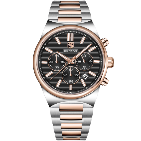 BENYAR BY-5214F Montre Homme Chronographe Étanche en Acier Inoxydable - noir & bronze