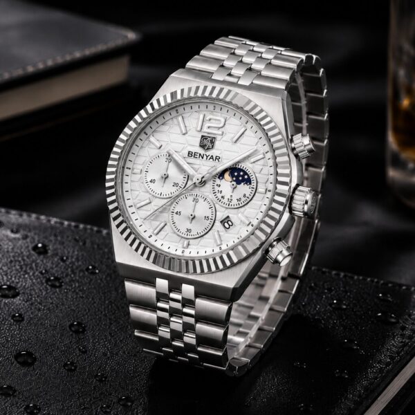 Alternative view of BENYAR BY-5225B Montre Homme Chronographe Étanche en Acier Inoxydable - Blanc