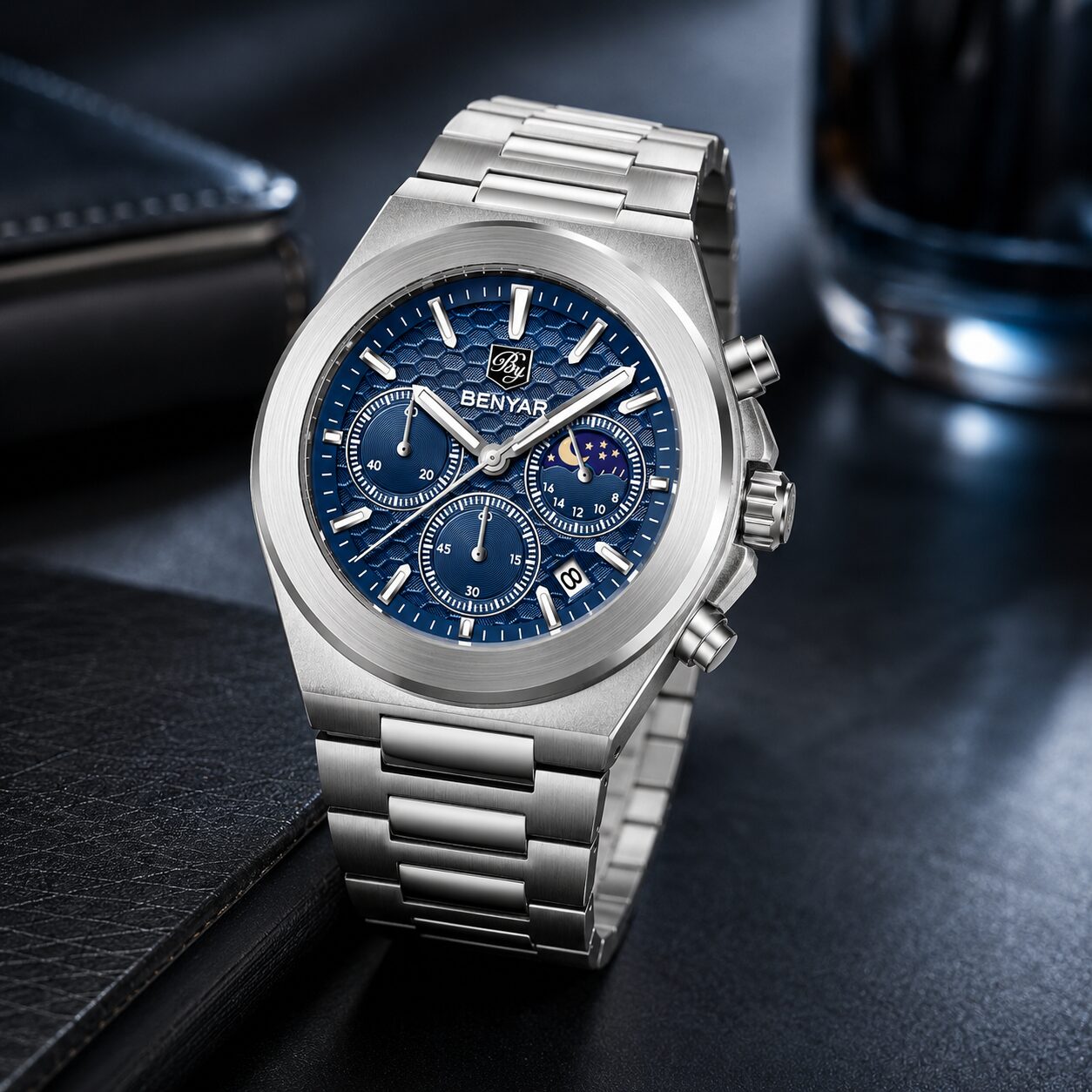 BENYAR BY-5250B Montre Homme Chronographe Étanche en Acier Inoxydable - Bleu – Image 2