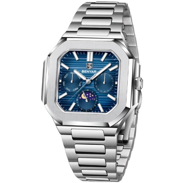 BENYAR BY-5221E Montre Homme Classique Étanche en Acier Inoxydable - Bleu