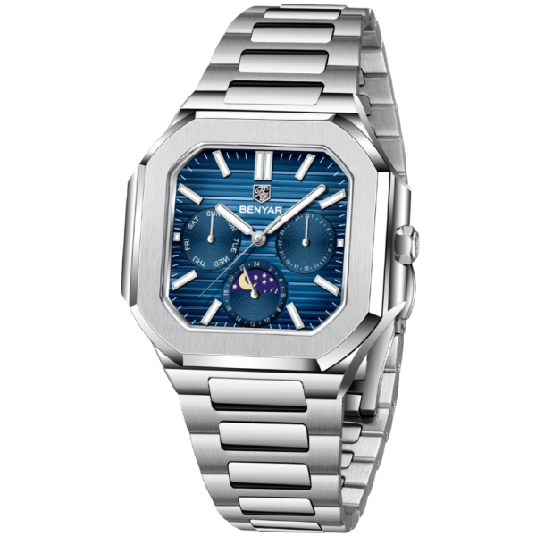 BENYAR BY-5221E Montre Homme Classique Étanche en Acier Inoxydable - Bleu