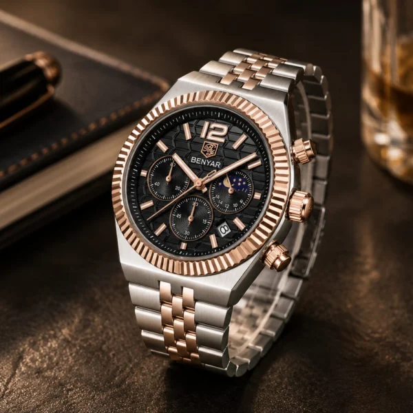 Alternative view of BENYAR BY-5225E Montre Homme Chronographe Étanche en Acier Inoxydable - Noir & Bronze