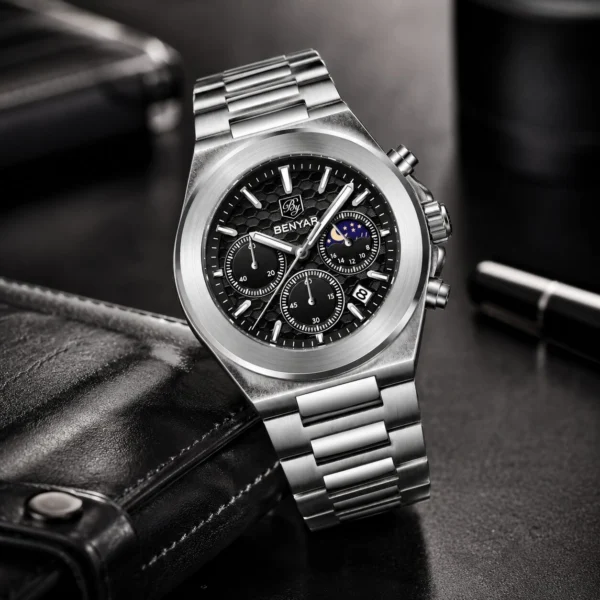 Alternative view of BENYAR BY-5250A Montre Homme Chronographe Étanche en Acier Inoxydable - Noir
