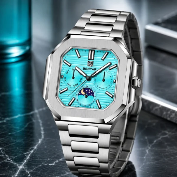 Alternative view of BENYAR BY-5221D Montre Homme Classique Étanche en Acier Inoxydable - Bleu Ciel