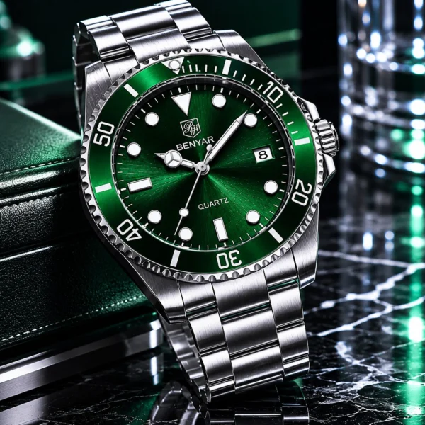 Alternative view of BENYAR BY-5223B Montre Homme Classique Étanche en Acier Inoxydable - Vert