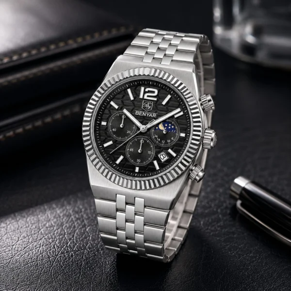 Alternative view of BENYAR BY-5225A Montre Homme Chronographe Étanche en Acier Inoxydable - noir