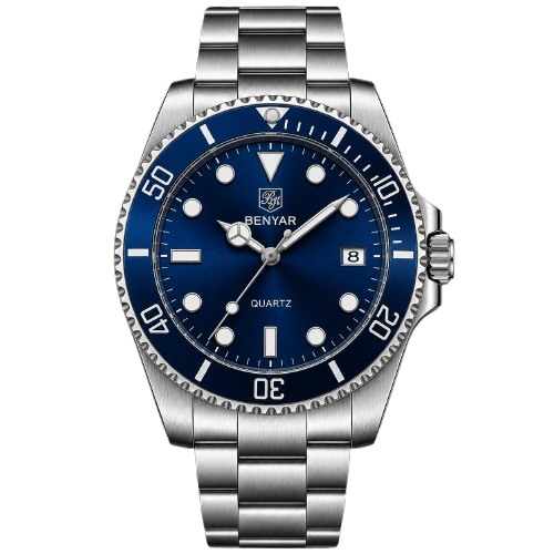 BENYAR BY-5223C Montre Homme Classique Étanche en Acier Inoxydable - Bleu