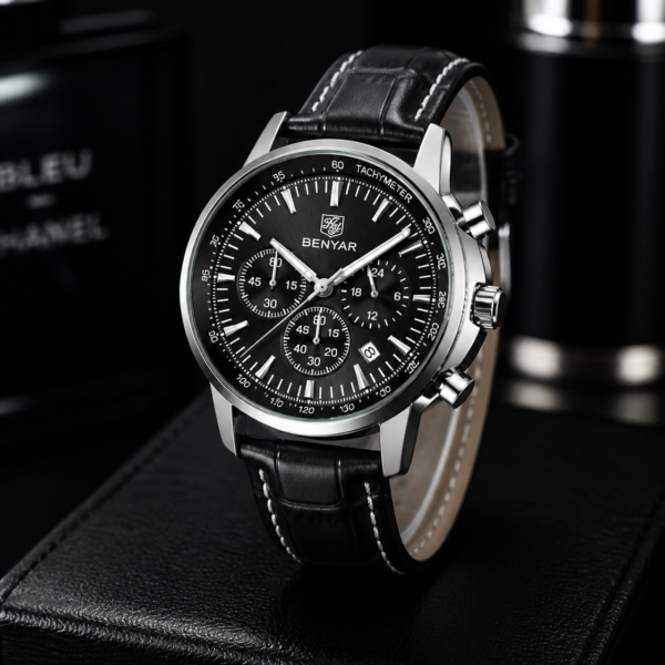 Alternative view of BENYAR BY-5213A Montre Homme Chronographe Noir– Bracelet en Cuir, Style Sport Chic & Étanche