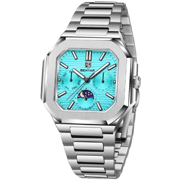 BENYAR BY-5221D Montre Homme Classique Étanche en Acier Inoxydable - Bleu Ciel